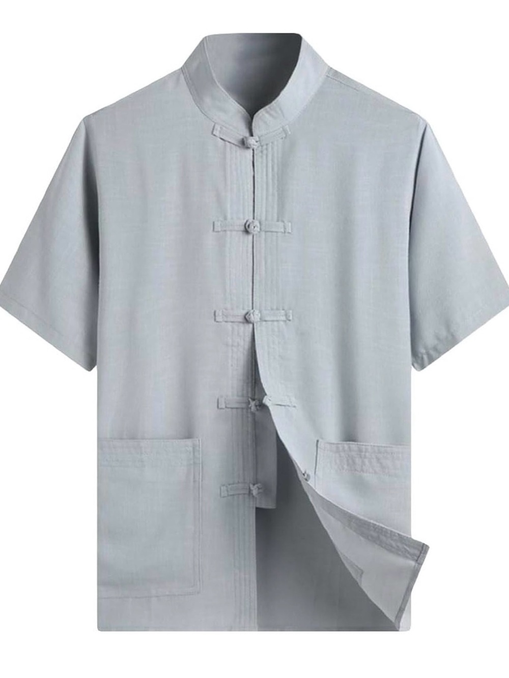 Light Gray Short-Sleeve Mandarin Collar Jacket
